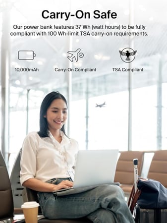 بطارية متنقلة بيلكن بسعة 10000 ملي امبير بقوة 20 واط مع سلك مدمج تايب سي ومنفذ تايب سي