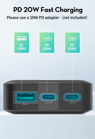 بطارية راف باور بسعة 20000 ملي امبير بقوة 20 واط بمنفذين تايب سي بي دي