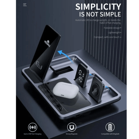 حامل شاحن لاسلكي 4 في 1 لشحن اجهزة متعددة متوافق مع هواتف اندرويد IOS