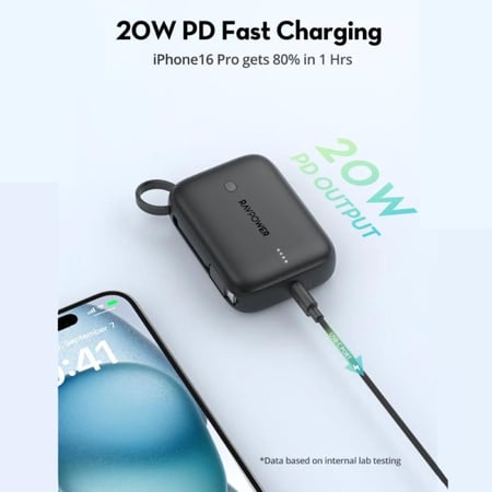 باوربنك 10000mAh 20w راف باور مع كيبل مدمج