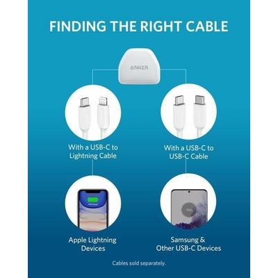 أنكر باوربورت 3 نانو، شاحن جداري بتقنية الشحن السريع، 20 واط، أبيض