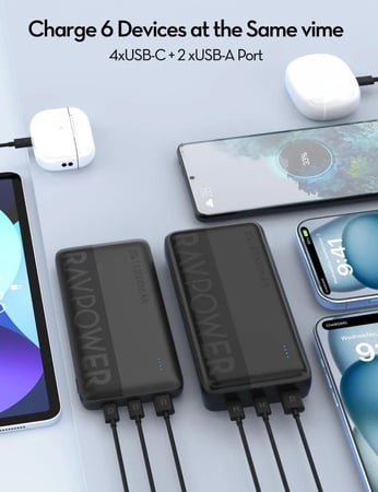 بكج بطاريتين راف باور بقوة 20 واط بسعة 10K و 20K ملي امبير منفذين تايب