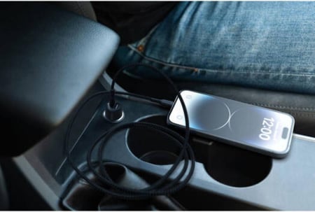 شاحن سيارة 42 واط بلكن بمنفذ تايب سي ومنفذ USB اسود