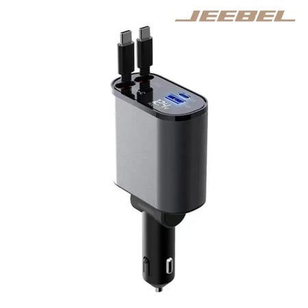 شاحن سيارة سريع الشحن بكابلين كابل لاينتنغ وكابل USB-C قابل للسحب , وم