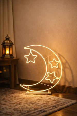 هلال رمضان +نجمة بقاعدة وسط انارة صفراء