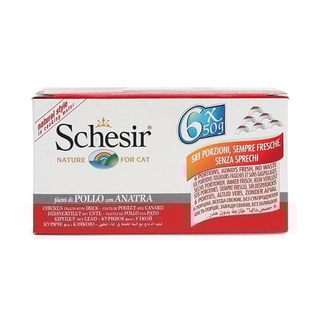 معلبات الدجاج مع لحم البط في الماء المطهي من شركة Schesir