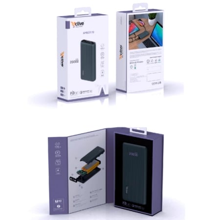 بنك طاقة بسعة 20000mAh بلون أسود Amber20