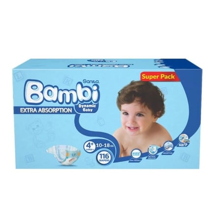 سانيتا بامبي حفايض أطفال صندوق مقاس( 4 + ) عدد 116 حفاضة