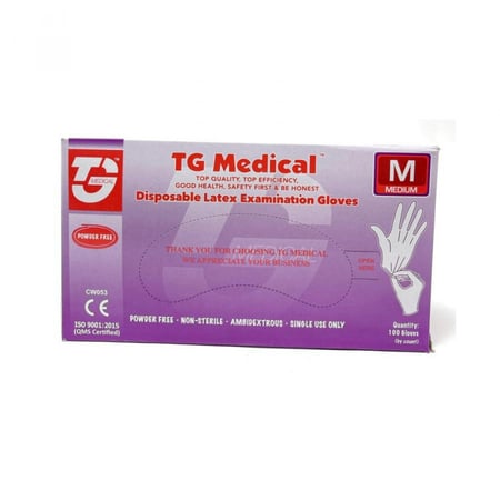 تي جي ميديكال قفازات لاتيكس وسط 100 قطعة