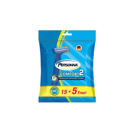 بيرسونا كومفورت 2 ماكينات حلاقة للرجال شفرتين مع الصبار وفيتامين إي 15+5 ماكينات