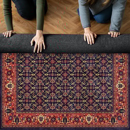 سجادة بنقوش شرقية كلاسيكية – لون كحلي داكن بإطار أحمر مزخرف – تصميم إيراني أنيق لغرف المعيشة مقاس 200*260سم