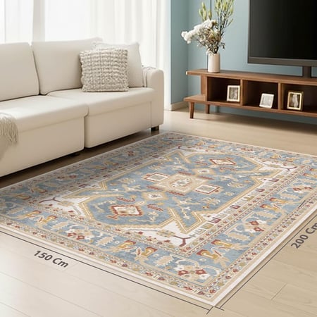 سجادة لون بيج مقاس 260x200سم | نمط بوهيمي هندسي