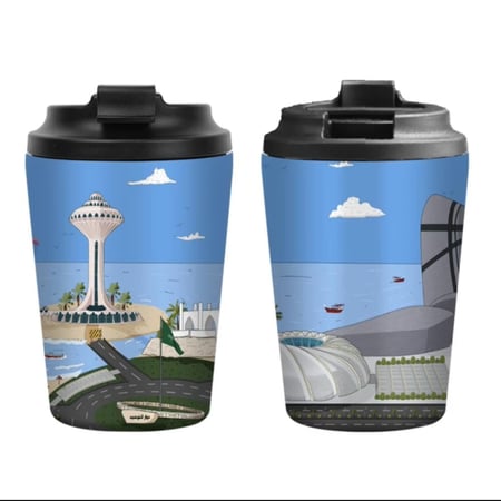 كوب حراري بتصميم مدينة الخبر التذكاري مع علبة هدايا أسطوانية فاخرة