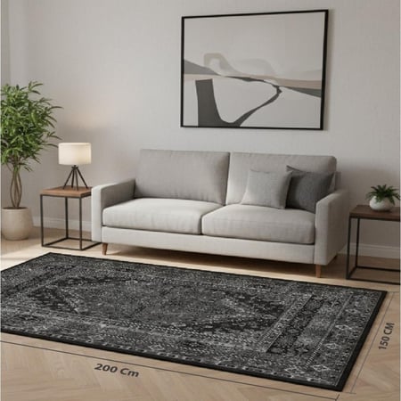 سجادة  رمادي فحمي | نمط شرقي عتيق أحادي اللون | مقاسات متعددة