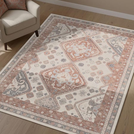 سجادة بوهيمي عتيقة بألوان محايدة (Boho Vintage) | نمط قبلي هندسي صدئي و رمادي