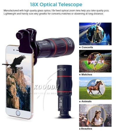 al 18X Clip-On Telephoto Telescope Camera Mobile  عدسات للجوال متعددة المهام