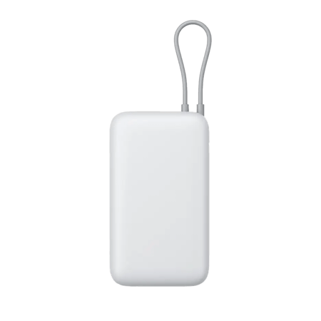 باور بنك شاومي مع سلك مدمج بمنفذ USB-C ومنفذ USB بسعة 20000 مللي أمبير وبقوة 22.5 واط - رمادي فاتح