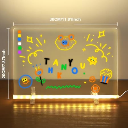 سبورة مضيئة اكريليك مع 7 أقلام مصممة للكتابة والرسم قابلة للمسح الجاف مع حامل