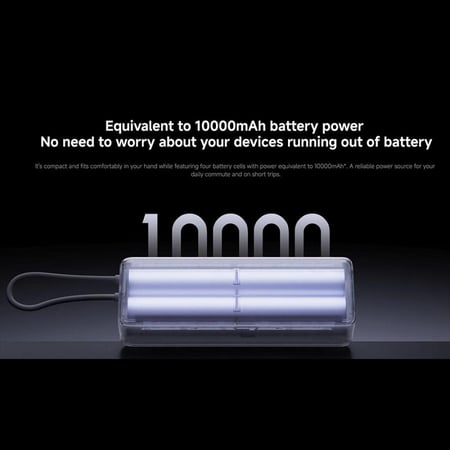 باور بنك شاومي بقوة 165 واط وسلك USB-C مدمج ثنائي المنافذ USB-C وبسعة 10000 مللي أمبير - رمادي