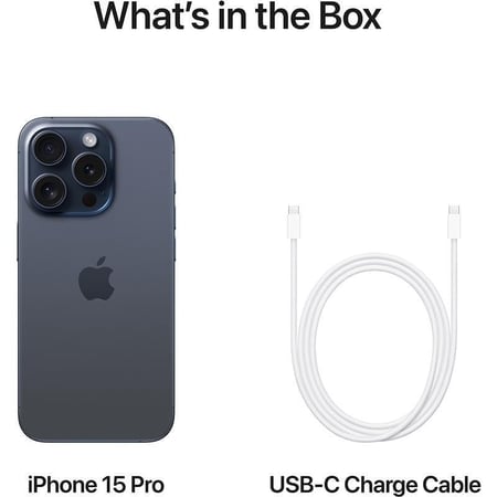 ايفون 15 برو 256 جيجابايت يدعم تقنية 5G لون تيتانيوم ازرق مع راف باور فيش جداري  20 واط بتقنية بي دي + كفر حماية + استيكر حماية شاشة