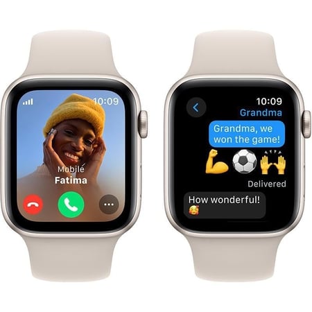 ساعة ابل SE مقاس 44 مم GPS لون ستارلايت مع سوار رياضي ستارلايت