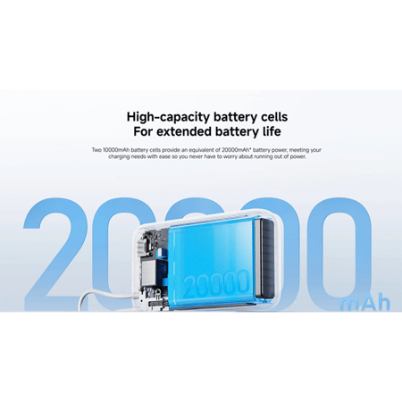 باور بنك شاومي مع سلك مدمج بمنفذ USB-C ومنفذ USB بسعة 20000 مللي أمبير وبقوة 22.5 واط - رمادي فاتح