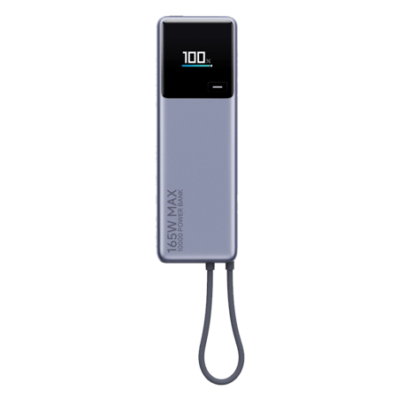 باور بنك شاومي بقوة 165 واط وسلك USB-C مدمج ثنائي المنافذ USB-C وبسعة 10000 مللي أمبير - رمادي