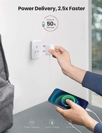 ابل راس شاحن آيفون بقوة 20 وات أبيض بضمان حاسبات العرب