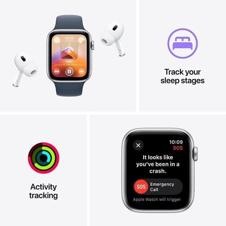 ساعة ابل SE مقاس 40 مم GPS لون ميدنايت  مع سوار ميدنايت وسط/صغير