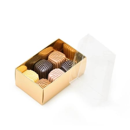 علبة ورقية للكيك والشكولاتة ذهبي مع مع غطاء بلاستيكي شفاف /6علب