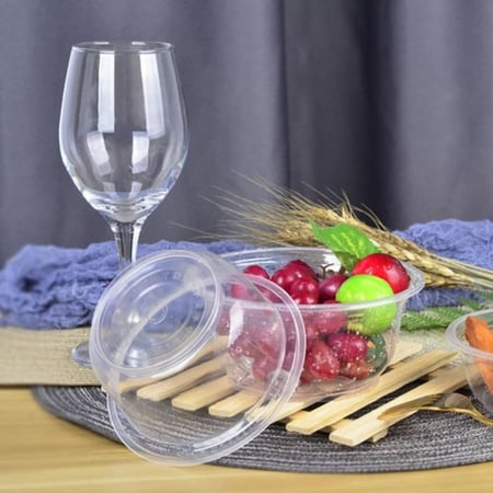 زبدية بلاستيك شفاف بغطاء  مايكروويف-16أنز/العدد 50 حبة