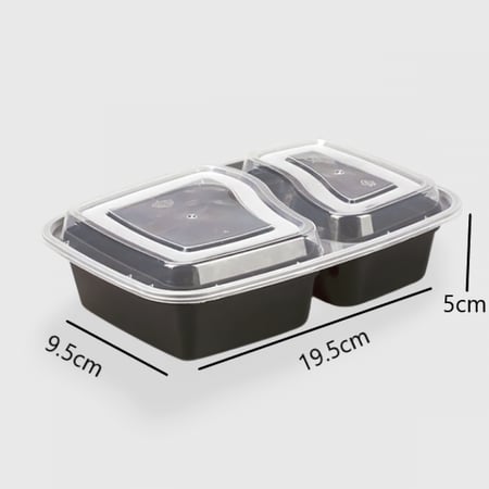 علب ميكرويف بلاستيك اسود قسمين بغطاء شفاف