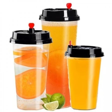 كأس شفاف بغطاء اسود وقلب احمر للعصائر