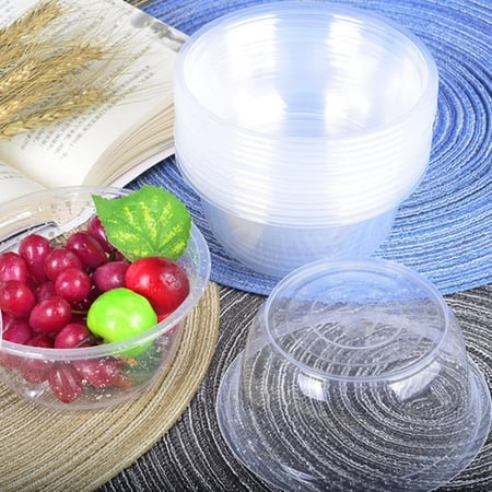 زبدية بلاستيك شفاف بغطاء  مايكروويف-12 أنز/العدد 50 حبة