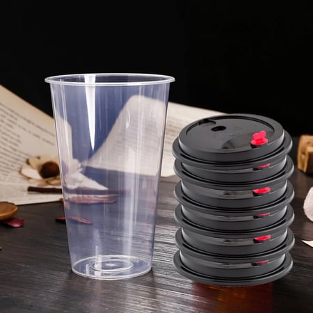 أكواب بلاستيك شفاف للعصائر بغطاء وقلب احمر - 360مل/العدد 20  كوب