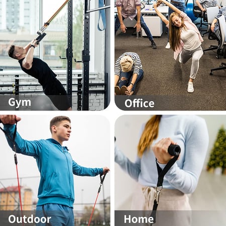 مجموعة حبال المقاومة الخمس بكامل ملحقاتها تمكنك من أداء تمارين كامل الجسم