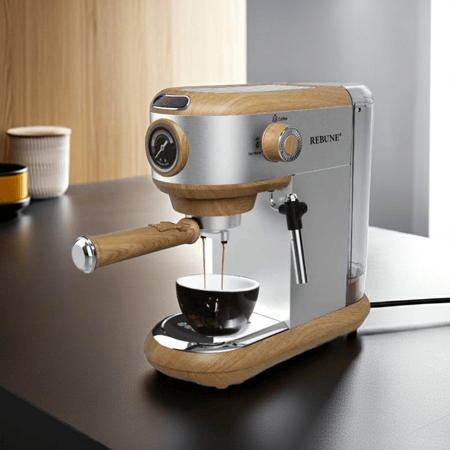 ماكينة اسبريسو ريبون 1450 واط 1 لتر خشبية مع عصا رغوة
