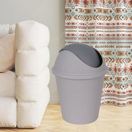 سلة مهملات بلاستيك رصاصي بغطاء 8 لتر