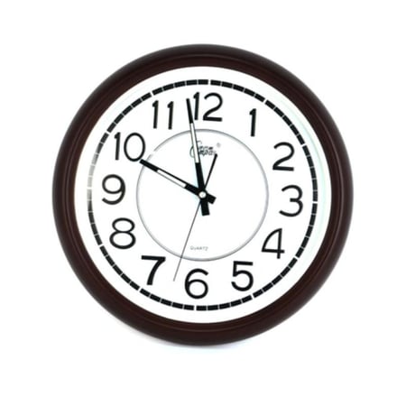 ساعة حائط مدورة من البلاستيك بني