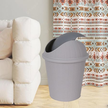 سلة مهملات بلاستيك رصاصي بغطاء 8 لتر