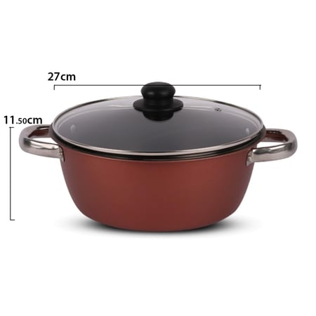 قدر عميق بمسكة يدين غطاء زجاج  26 سم