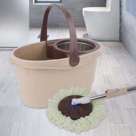 ممسحة ارضيات دوارة مع حوض للماء بعجلات لون بيج