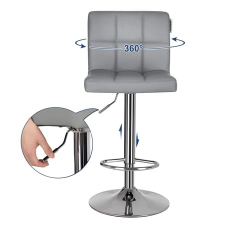 كرسي بار دوار 360 درجة مع مسند الظهر والقدمين - رمادي - SL102987