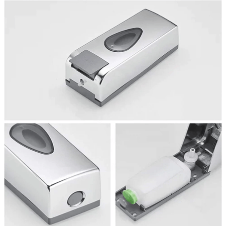 موزع صابون بلاستيك يثبت على حائط الحمام فضي كبير