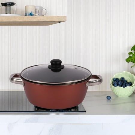 قدر عميق بمسكة يدين غطاء زجاج  26 سم