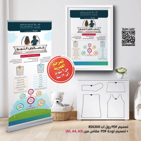 تصميم بنر خصائص النمو للأطفال من 6-12 سنة
