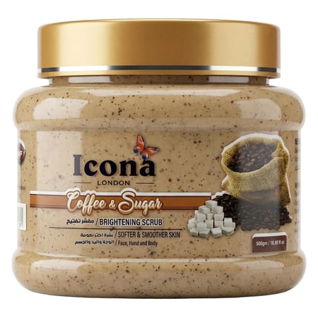 مقشر تفتيح للوجه والجسم بالقهوة و السكر من ايكونا – 500 جرام