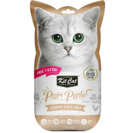 كيت كات برر بيوريه مكافات بالدجاج و صفار البيض للقطط- 4 اظرف*15 جرام