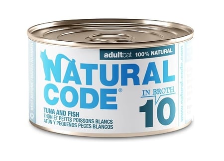 ناتشورال كود 10 طعام رطب بالتونة و الأسماك الصغيرة فى المرق للقطط البالغة- 24 حبة*85 جرام