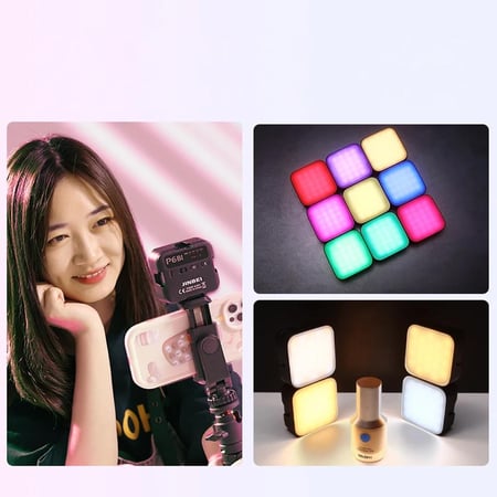 اضاءة تصوير LED للجوال والكاميرا ثنائية اللون لا سلكي + قاعدة جوال P6Bi mini pocket LED light